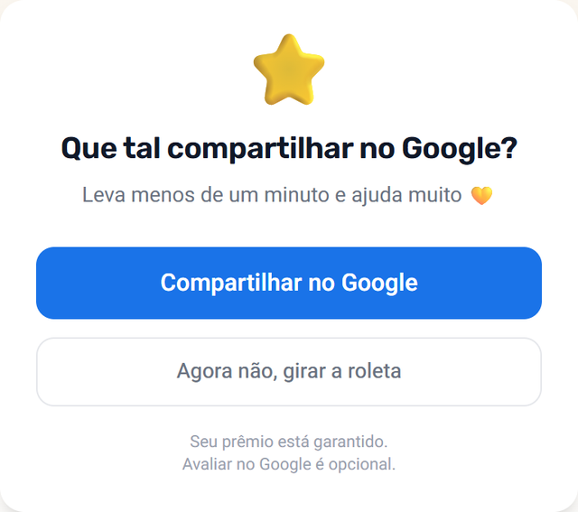 Convite para avaliar no Google